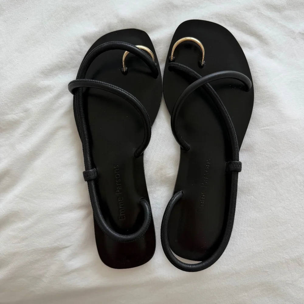 Emme Parsons Laurie Black Nappa Sandals EU 38 Minimal Luxury Flat - Picture 2 of 6
